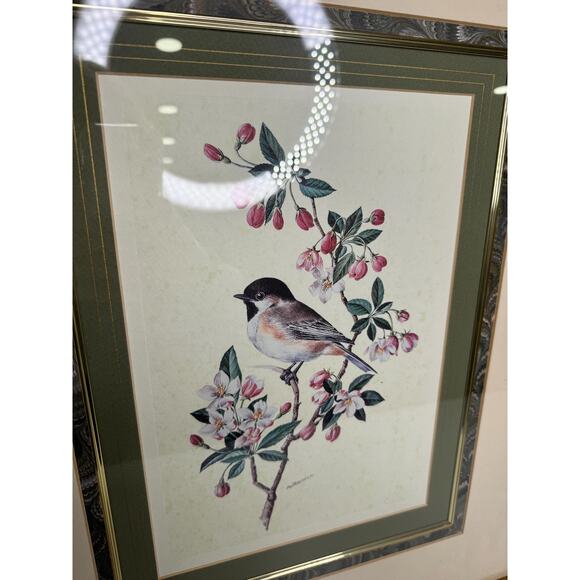 Beautiful Vintage Gold Framed Chickadee Lithograph Signed , Vintage Bird Print - Picture 9 of 9